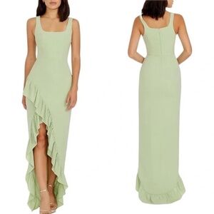 Dress The Population Charlene Cascading Ruffle Side Slit Gown Size L NWT